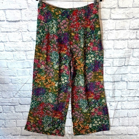 NWT Anthropologie Maeve Wide Leg Flare Pleated Floral Garden Boho Pocketed Pants